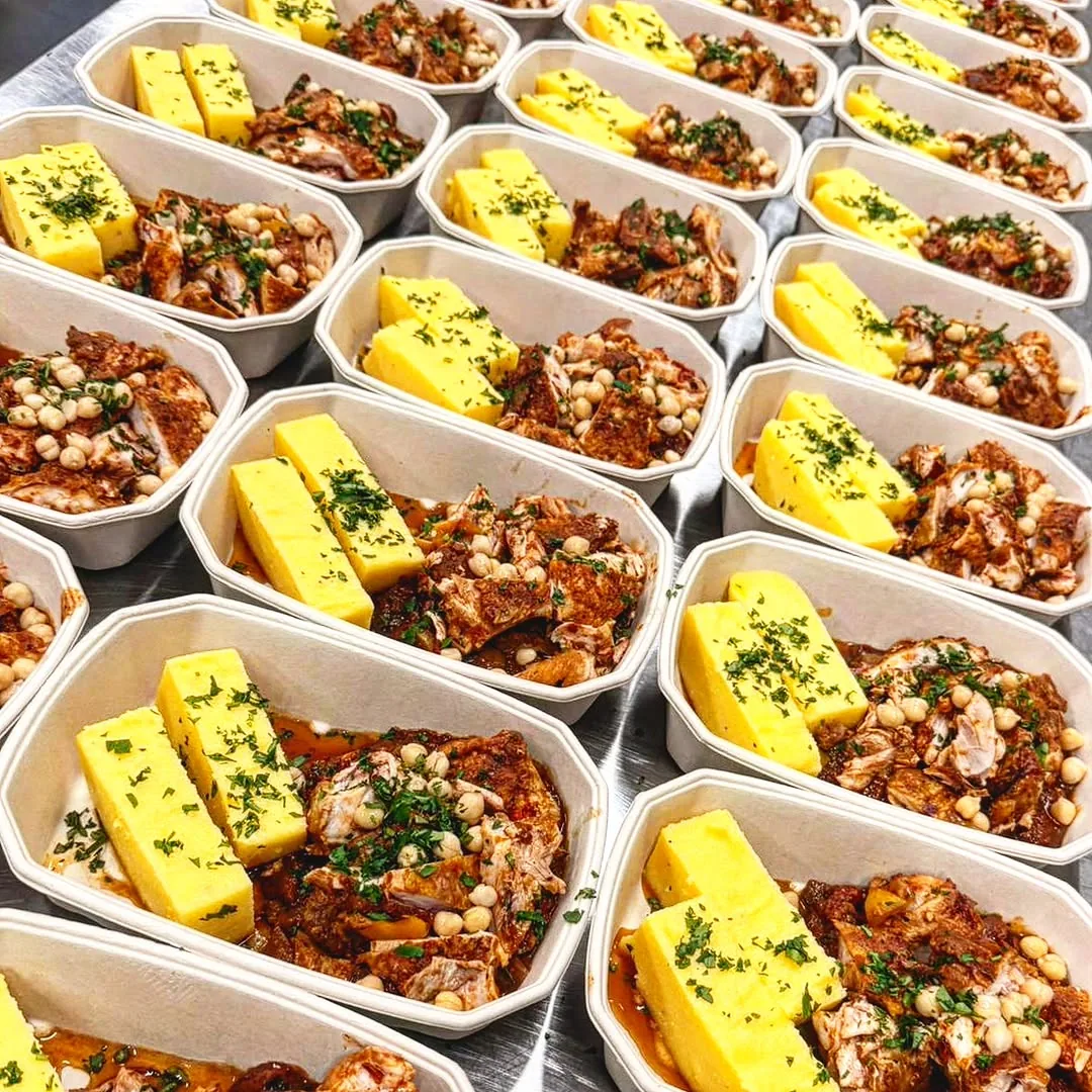 Slow-braised beef ragu with white beans and golden polenta wedges