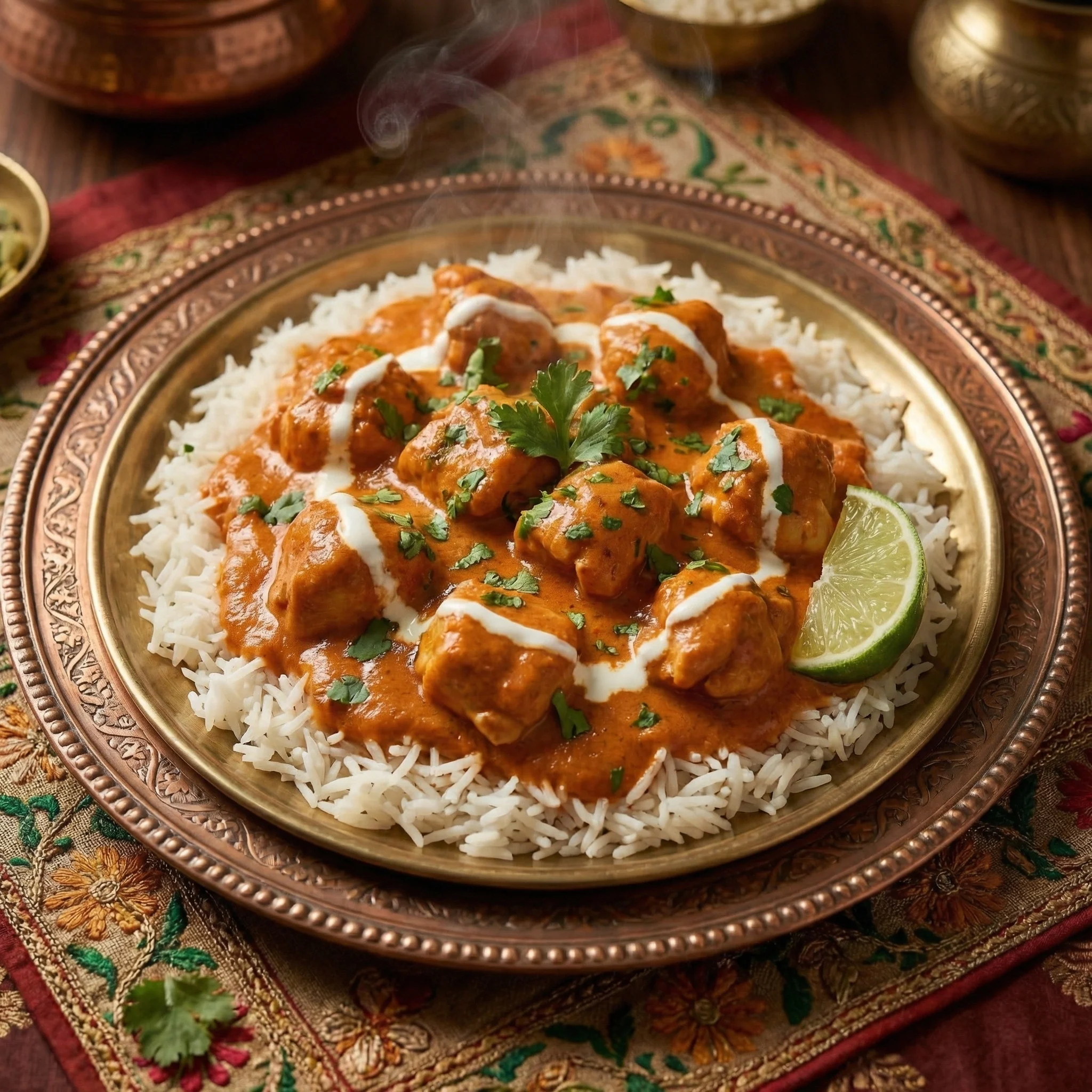Slow-simmered butter chicken with cardamom basmati rice